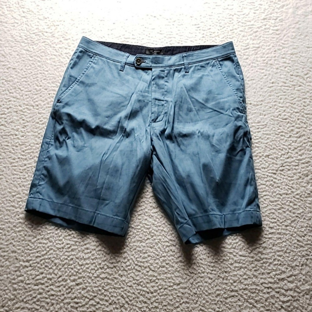 Ted Baker Shorts Mens 34 Blue Canvas Chino Flat Front‎ 9 Inseam Casual Summer